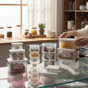 Aroni Household Stackable Storage Container set with vertical locking lids for kitchen organization.