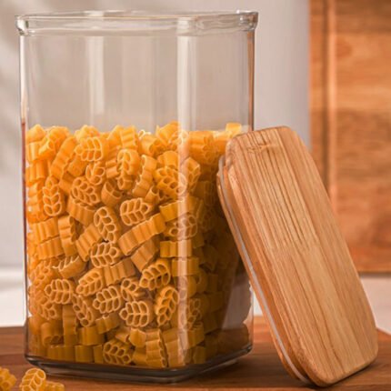 Limon Acrylic Square jar, Air tight jar or Canister With Wooden Lid 1.4Ltr