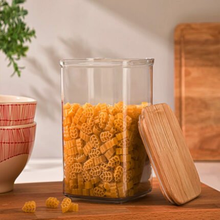 Limon Acrylic Square jar, Air tight jar or Canister With Wooden Lid 1.4Ltr