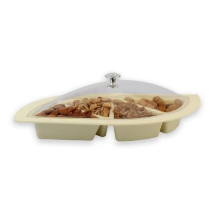 6-Compartment Dry Fruit Tray with Dome Cover – Elegant Serving Dish for Nuts, Sweets, Snacks & Candy – BPA-Free Plastic with Transparent Lid