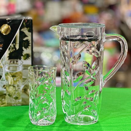 Water Set Acrylic Unbreakable Plastic Water Set Crystal Clear Water Set 7pcs (Leaves Cut BG)