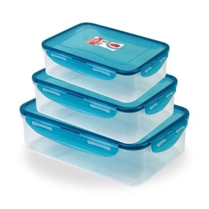 Lock & Seal Rectangular Food Container Set – 3-Piece BPA-Free Airtight Plastic Boxes for Fridge, Freezer & Lunch – Stackable & Leakproof Design