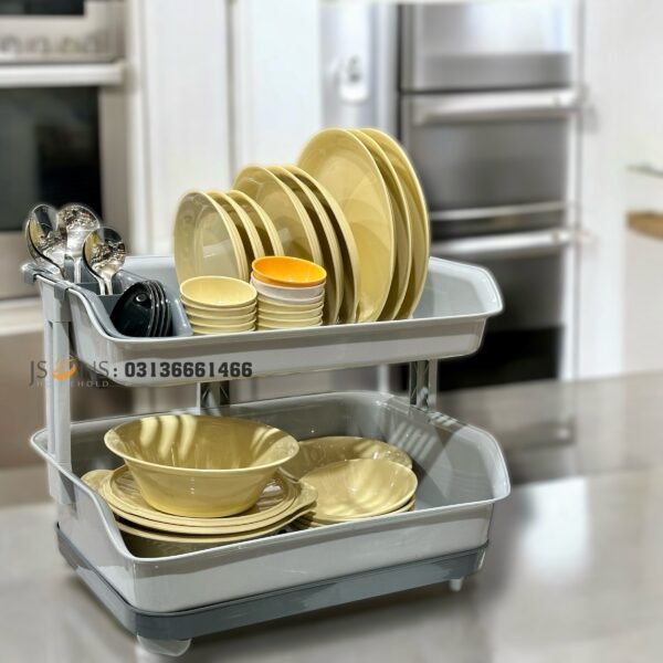 Double Layer Dish Drainer | Kitchen Rack for Plates & Bowls - Plastic Dish Rack with Tray | Kitchen Utensil Organizer