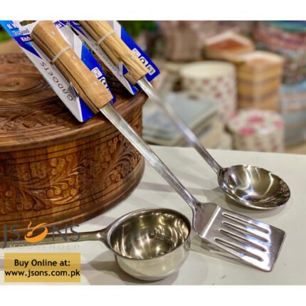 Steel Cooking Spoon Wood Handle (Set of 3)