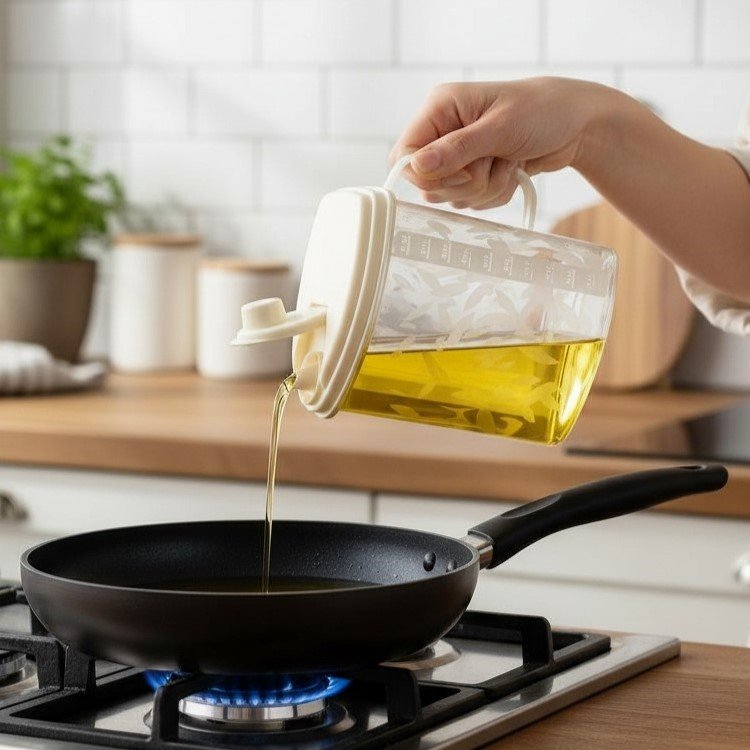 Aroni 1 Liter durable plastic oil jug dispenser with measurements, best kitchen accessory and household items storage container in Pakistan.