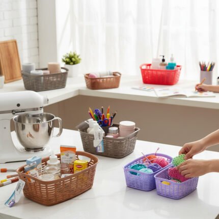 roni Household 3-piece nested fruit and Vegetable Basket set in grey for kitchen counter organization.