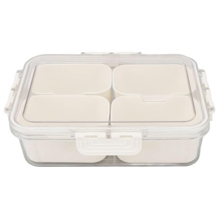 Highly Sealed: Kitchen spice box is sealed to keep food fresher and prevent food odors from spreading. Multifunctional: Suitable for kitchen, restaurant, picnic and other occasions to meet various needs. Compartmentalized Design: Four compartments layout, easy to categorize and store different seasonings. Premium Material: Seasoning storage box is made of premium PET, and easy to , safe to use. Compact Design: Compact and portable, space saving, easy to carry and store without taking up too much space.