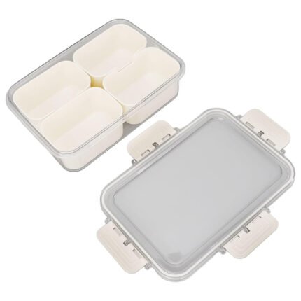 Highly Sealed: Kitchen spice box is sealed to keep food fresher and prevent food odors from spreading. Multifunctional: Suitable for kitchen, restaurant, picnic and other occasions to meet various needs. Compartmentalized Design: Four compartments layout, easy to categorize and store different seasonings. Premium Material: Seasoning storage box is made of premium PET, and easy to , safe to use. Compact Design: Compact and portable, space saving, easy to carry and store without taking up too much space.