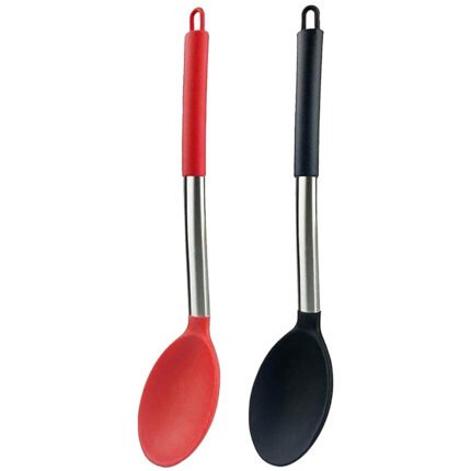 Kitchen Spoons, 1pc Non-stick Spoon Spoon Arc Handle Heat-resistant Round Spoon With Sanitary Coating Cooking Utensils