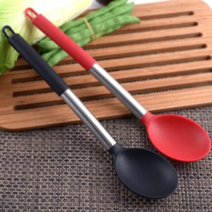 Kitchen Spoons, 1pc Non-stick Spoon Spoon Arc Handle Heat-resistant Round Spoon With Sanitary Coating Cooking Utensils