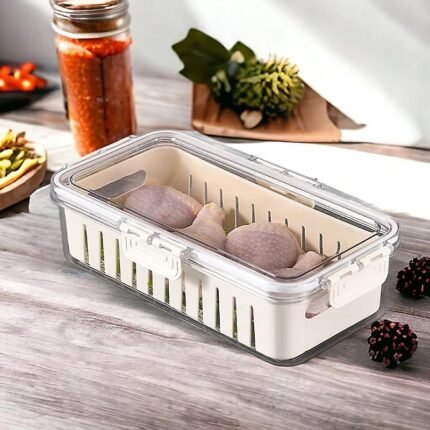 Fridge Airtight Crisper for Kitchen Dining Room Picnic Fresh Food Storage Containers, Multifunctional Container with Drainer