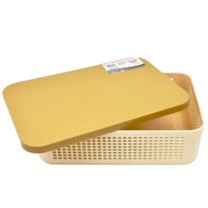 (Pack of 2) Premium Quality Plastic Organizer with Lid/Cover For Home/Office - Durable Makeup/Cosmetics Storage Basket - Multipurpose Accessories Organizer