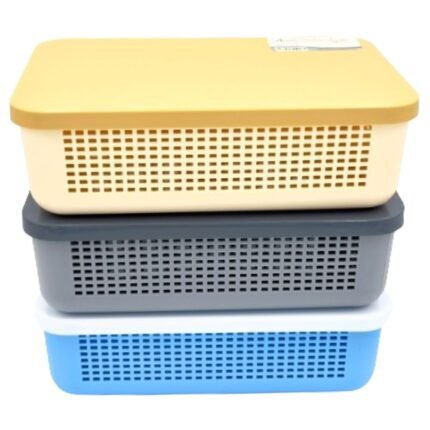 (Pack of 2) Premium Quality Plastic Organizer with Lid/Cover For Home/Office - Durable Makeup/Cosmetics Storage Basket - Multipurpose Accessories Organizer