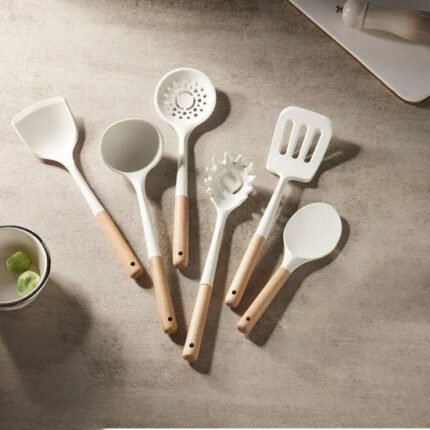 Silicone Cooking Utensils, Spatula Set, Wooden Handle, Non-Stick Cookware Heat Resistant Kitchen Utensil
