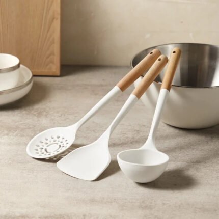 Silicone Cooking Utensils, Spatula Set, Wooden Handle, Non-Stick Cookware Heat Resistant Kitchen Utensil