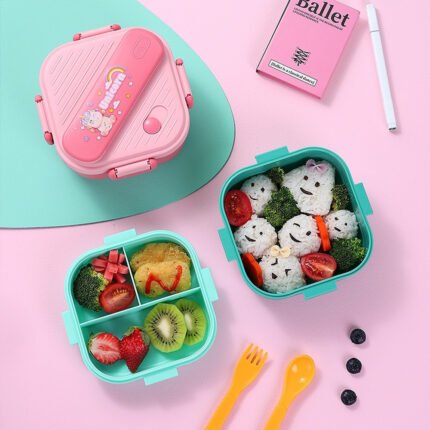 Bento Lunch Box with Spoon And Fork Microwaveable insulated spill Proof Children Lunch Box