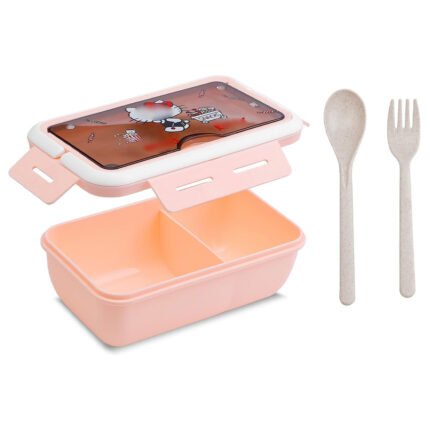 2 Compartment Bento Lunch Boxes for kids Leak-Proof Lunchbox For School Tiffin Box with Utensil Set