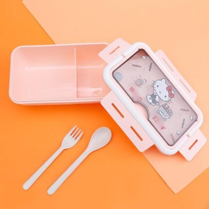 2 Compartment Bento Lunch Boxes for kids Leak-Proof Lunchbox For School Tiffin Box with Utensil Set