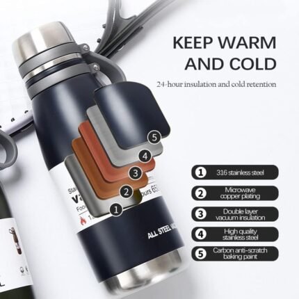 Stainless Steel Water Bottle Vacuum Insulated Flask Hot And Cold 800ml