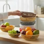 Set of two large blue Korean Fruit/Vegetable Baskets made from durable plastic for kitchen use