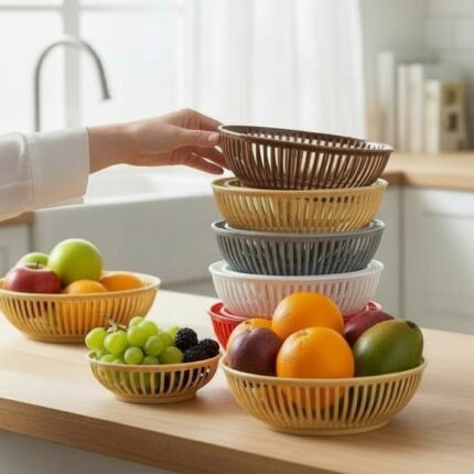 Set of two large blue Korean Fruit/Vegetable Baskets made from durable plastic for kitchen use