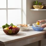 Set of two large blue Korean Fruit/Vegetable Baskets made from durable plastic for kitchen use