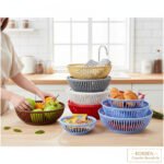 Set of two large blue Korean Fruit/Vegetable Baskets made from durable plastic for kitchen use