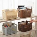 Aroni Household Deluxe Plastic Storage Basket with Lid for home organization.