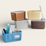 Aroni Household Deluxe Plastic Storage Basket with Lid for home organization.