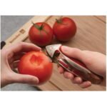 Multi-Purpose Stainless Steel Kitchen Tong, Fruit/Vegetable Huller, and Corer with Silicone Grip