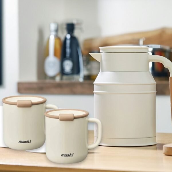 Mosh! Japanese Brand Thermos and Mug Set – Elegant & Functional (1 Thermos + 2 Mugs)