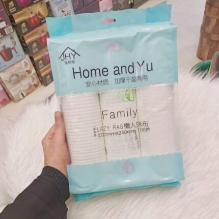 "Home and Yu Lazy Rag Family Pack with 100 disposable cleaning cloths for dry and wet use – 200mm x 250mm size"