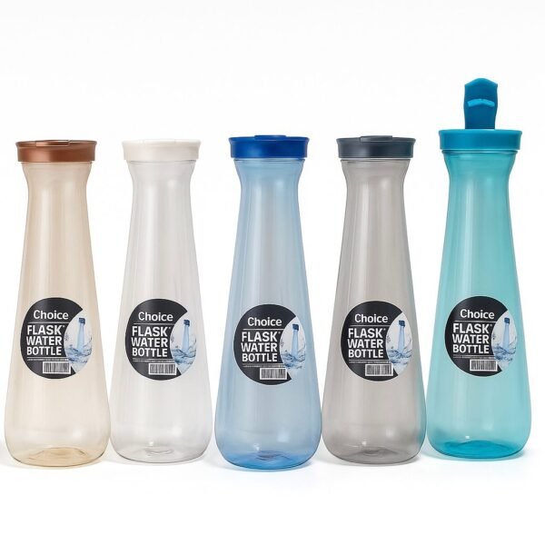 Choice 1000ml slim plastic water bottles in assorted colors with flip-top lids for daily hydration – BPA-free and reusable