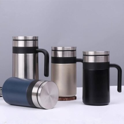 420ml stainless steel insulated coffee mug with handle, rustproof and unbreakable vacuum flask with lid and strainer