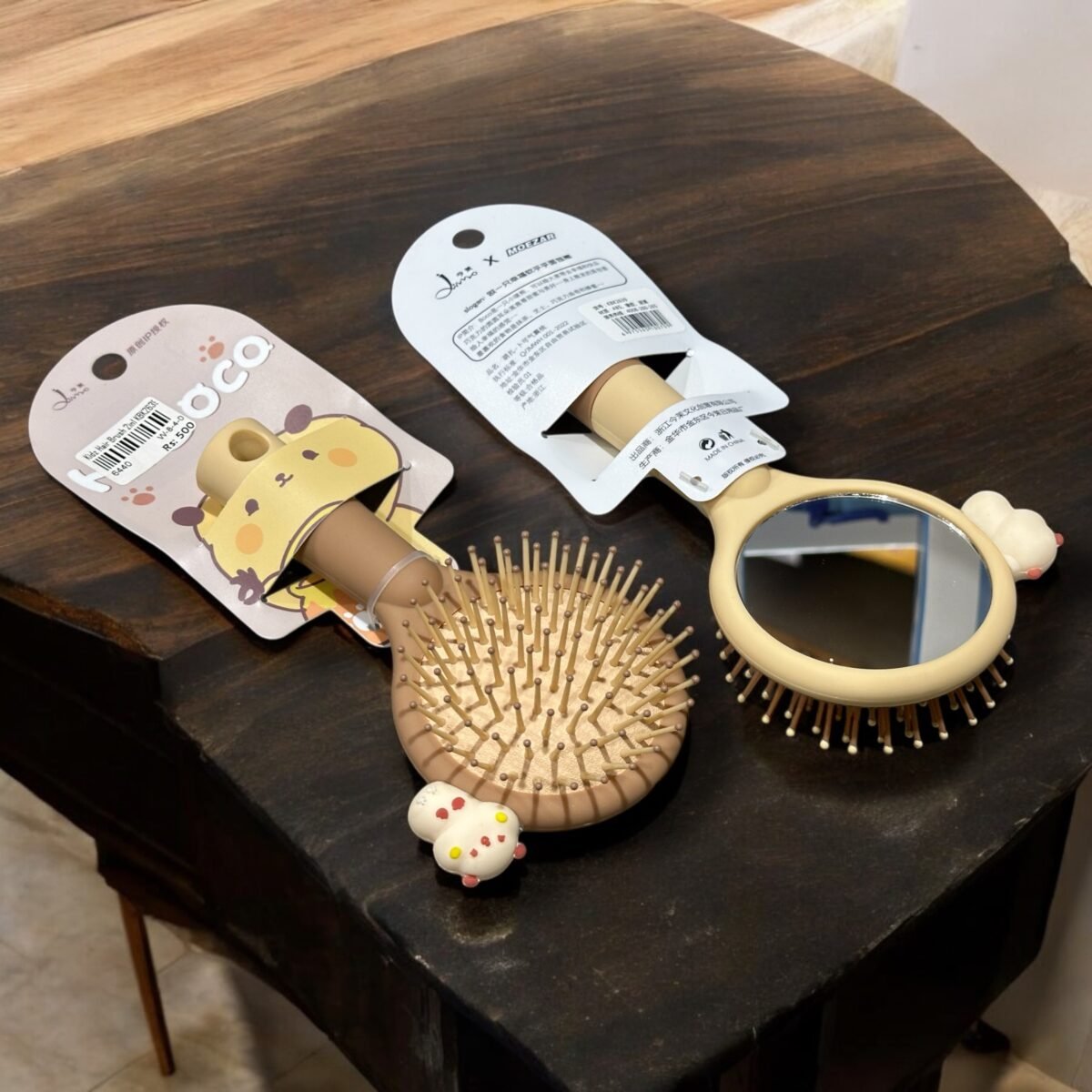 Cute Cartoon & Bear Kids Hair Brush Set – Soft Detangling Bristles, Mirror Brush, No-Tangle, Easy Grip for Children in Pakistan