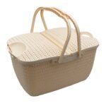 Family picnic using various colored Universal Carry Basket organizers in an outdoor setting.