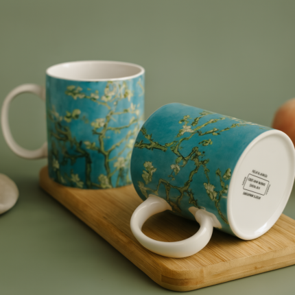 "Van Gogh Almond Blossom printed ceramic mug with gift box – Danny Home premium floral coffee cup"