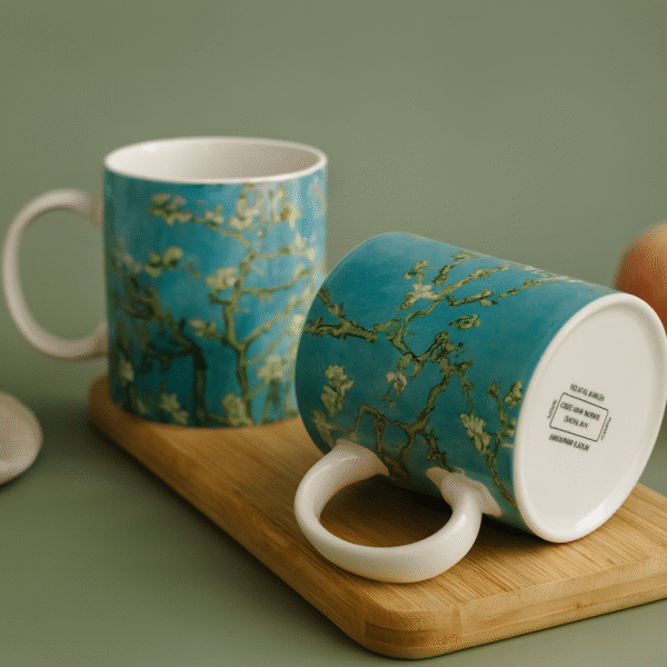 "Van Gogh Almond Blossom printed ceramic mug with gift box – Danny Home premium floral coffee cup"