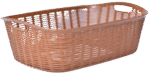 Large multipurpose plastic basket filled with kitchen utensils placed on countertop