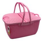 Family picnic using various colored Universal Carry Basket organizers in an outdoor setting.