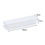 Clear plastic textured drawer tray with dimensions 25x9x3cm, shown for organizing kitchen, makeup, and office supplies – pack of 2.