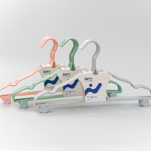 stainless steel clothes hangers in pastel shades with bottom bars and rotating hooks for organized wardrobe storage"
