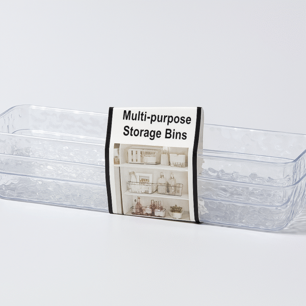 Clear plastic textured drawer tray with dimensions 25x9x3cm, shown for organizing kitchen, makeup, and office supplies – pack of 2.