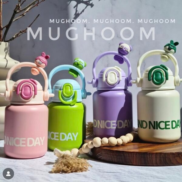 "500ml colorful kids water bottles with cartoon caps, printed 'Nice Day' design, and flip straw lid – BPA-free"