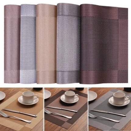4-piece woven PVC placemat set in assorted neutral colors