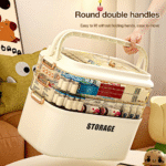 4-layer plastic storage box with dual handles and transparent compartments used for organizing medicines
