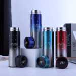 Gradient stainless steel LED smart thermos bottles with digital temperature display and 'You Are My Stars' print