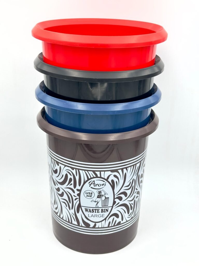 Aroni plastic printed waste bin in brown color – large size dustbin for home or office