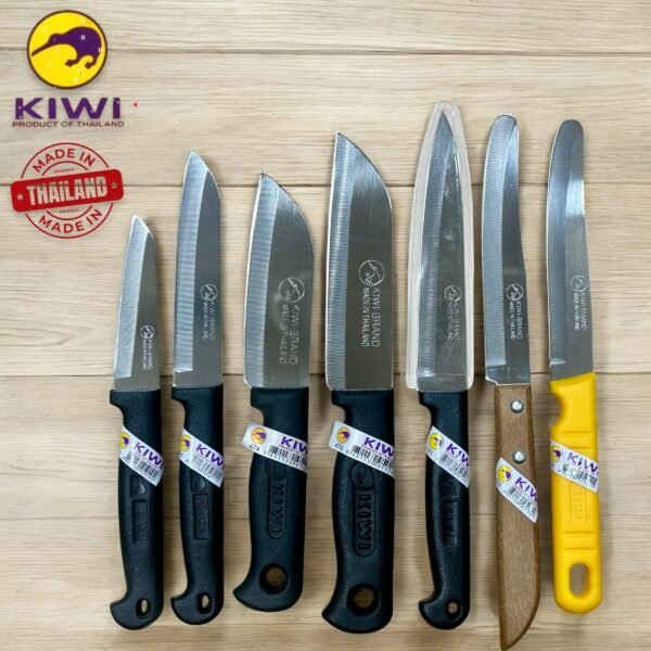"7-piece Kiwi brand knife set made in Thailand – stainless steel kitchen knives with assorted handles"