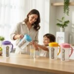 Primary Alt Text: Aroni Household 1.7L Water Jug Pitcher with colorful lids for kitchen service.